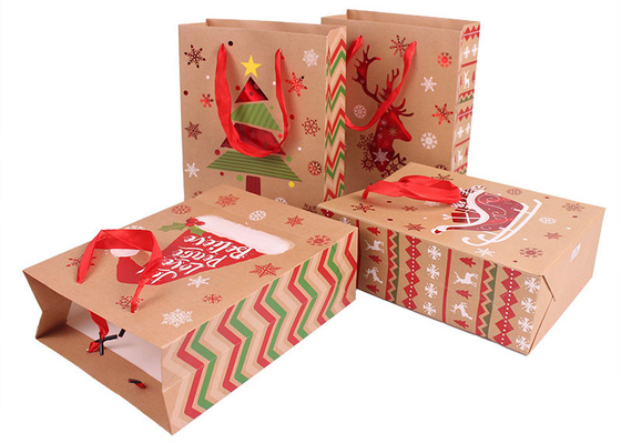 Printed CCNB Christmas Paper Bags For Xmas Eve Gift Takeaway