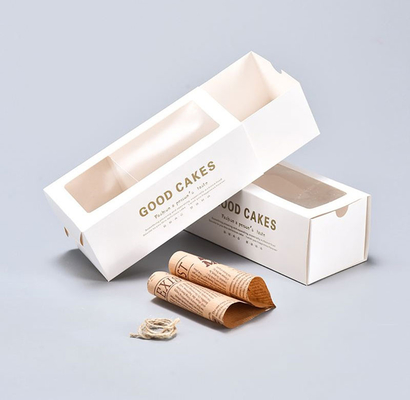 Oblong Paperboard Disposable Food Packaging Cardboard Box For Bread Macaron Cake