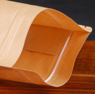 Oem Kraft Paper Food Resealable Paper Pouches With Window