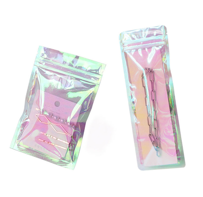 Custom Rainbow Holographic Resealable Paper Pouches Ziplock Bag