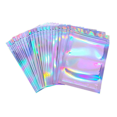 Custom Rainbow Holographic Resealable Paper Pouches Ziplock Bag